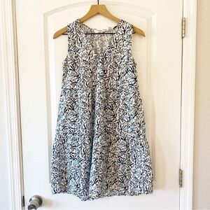 LUCKY BRAND 100% Linen Blue Floral Babydoll Tiered Dress Lightweight